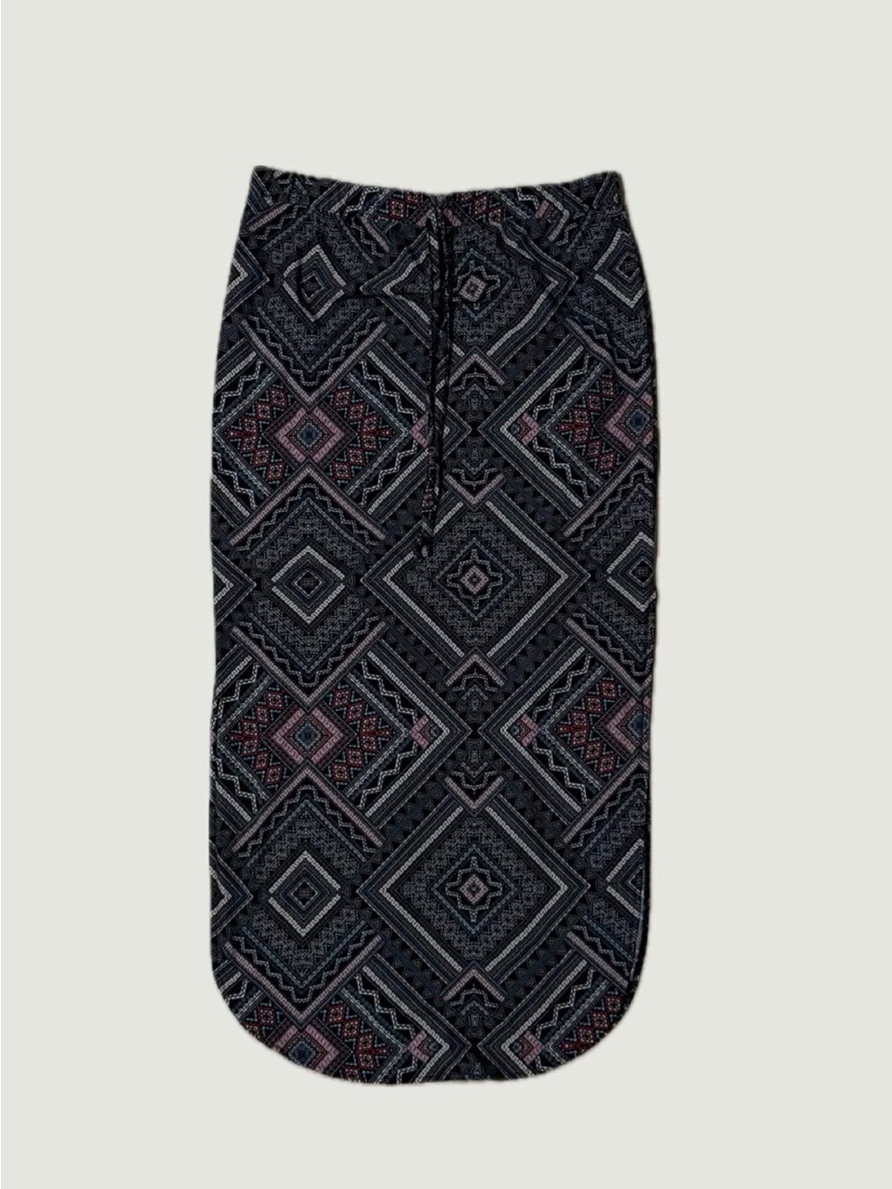 Geometric Print Maxi Skirt with Elastic Drawstring Waist in Charcoal and Pink